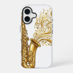 Golden Saxophone with Swirling Musical Notes Phone iPhone 16 Case
