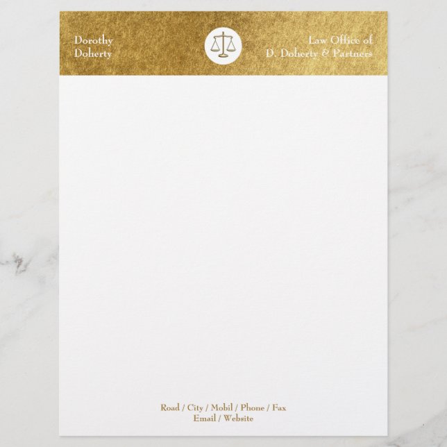 Golden Scales of Justice LAW OFFICe Customized Letterhead (Front)