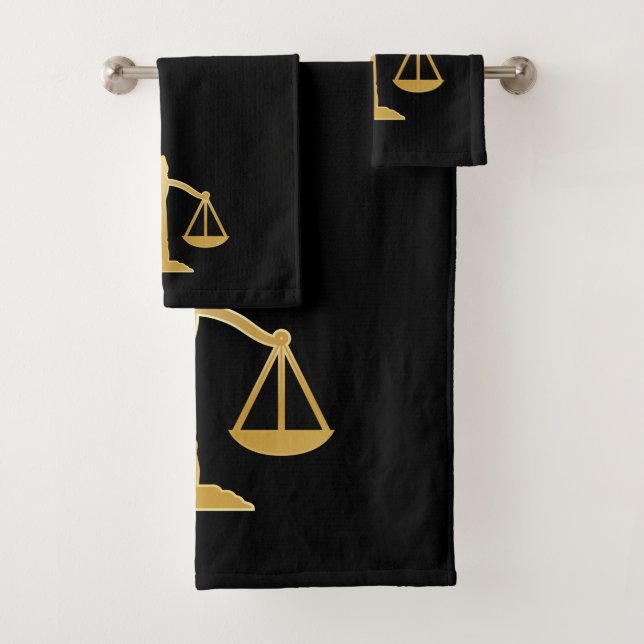 Golden Scales of Justice Law Theme Design Bath Towel Set (Insitu)