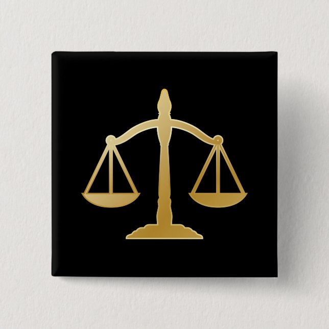 Golden Scales of Justice Law Theme Design Button (Front)