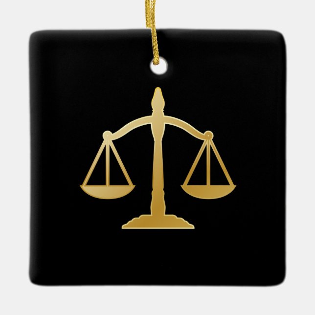 Golden Scales of Justice Law Theme Design Ceramic Ornament (Front)