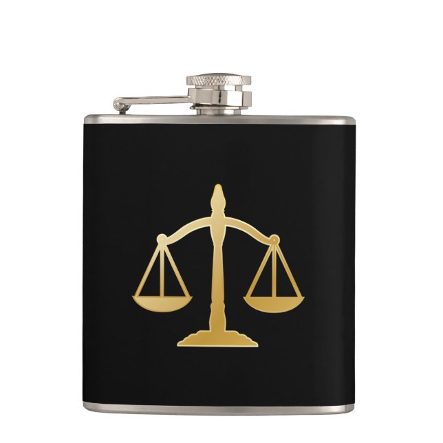  Golden Scales of Justice Law Theme Design Hip Flask (Front)