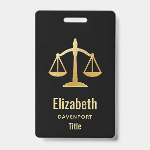 Golden Scales of Justice Law Theme Design ID Badge
