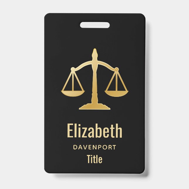 Golden Scales of Justice Law Theme Design ID Badge (Front)
