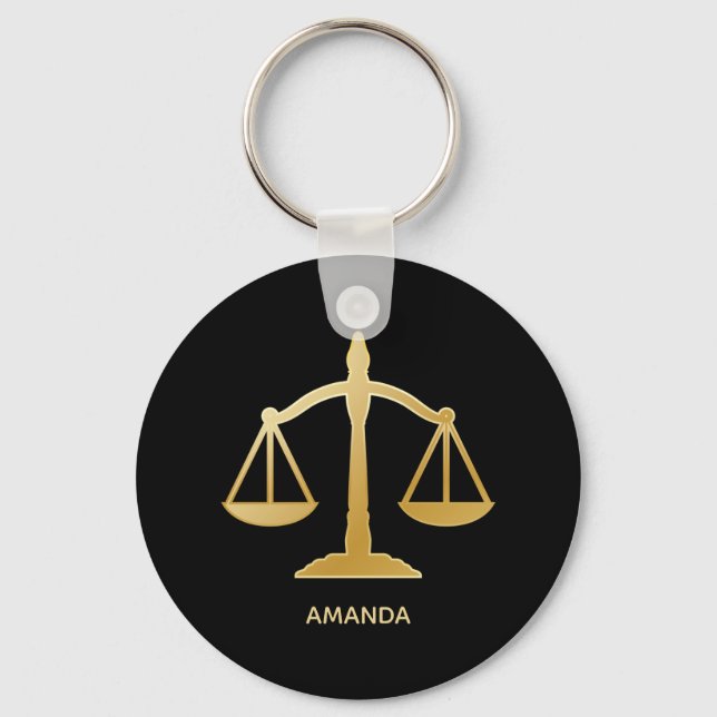 Golden Scales of Justice Law Theme Design Key Ring (Front)