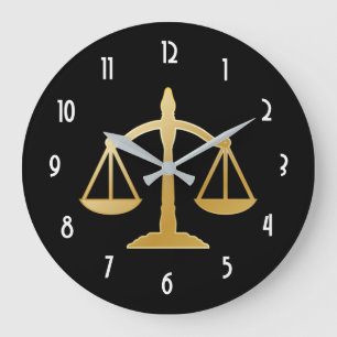 Golden Scales of Justice Law Theme Design Large Clock