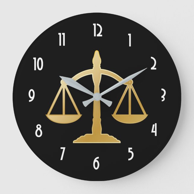 Golden Scales of Justice Law Theme Design Large Clock (Front)