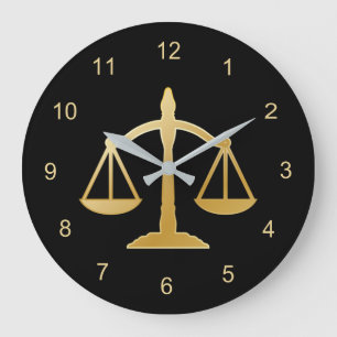 Golden Scales of Justice Law Theme Design Large Clock
