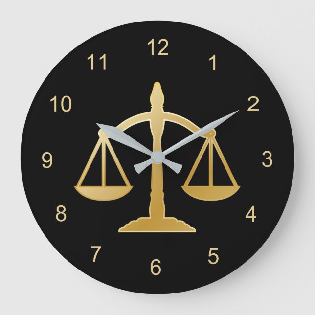 Golden Scales of Justice Law Theme Design Large Clock (Front)