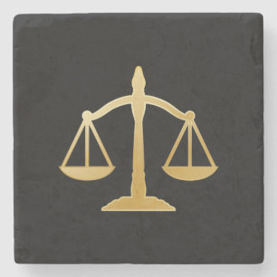Golden Scales of Justice Law Theme Design Stone Coaster