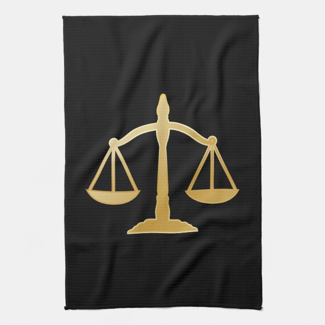 Golden Scales of Justice Law Theme Design Tea Towel (Vertical)