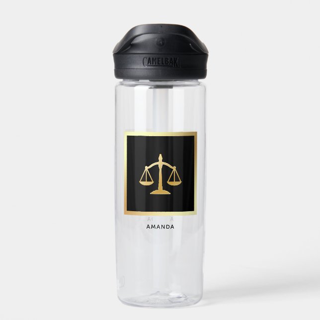 Golden Scales of Justice Law Theme Design Water Bottle (Back)