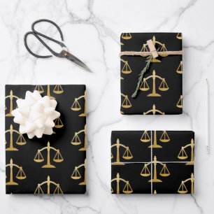 Golden Scales of Justice Law Theme Pattern Wrapping Paper Sheet