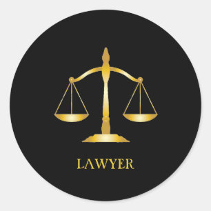 Golden Scales of Justice Lawyer on Black Classic R Classic Round Sticker