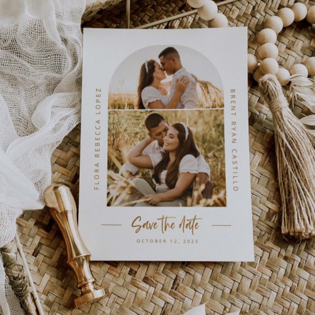 Golden Scallop Save The Date Wedding Photo Card (Creator Uploaded)