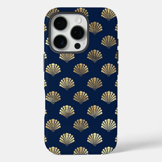 Golden Scallops on Blue Case-Mate iPhone Case (Back)
