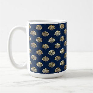 Golden Scallops on Blue Coffee Mug