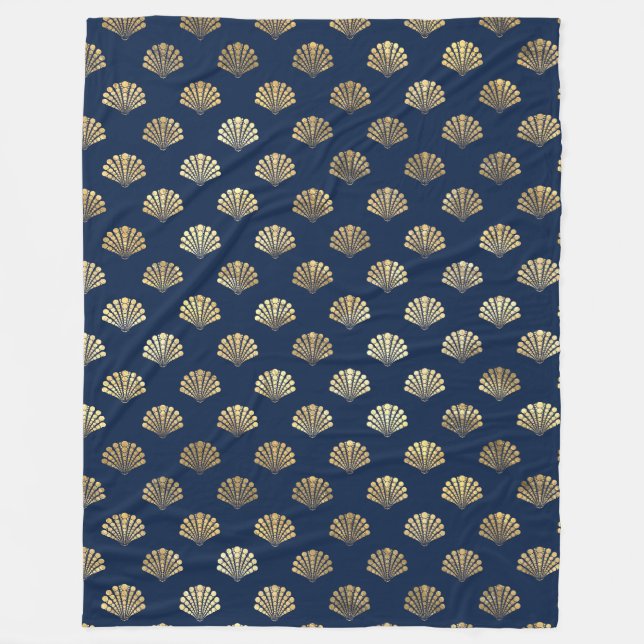 Golden Scallops on Blue Fleece Blanket (Front)