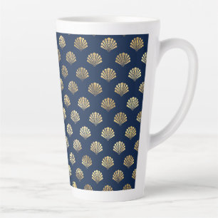 Golden Scallops on Blue Latte Mug