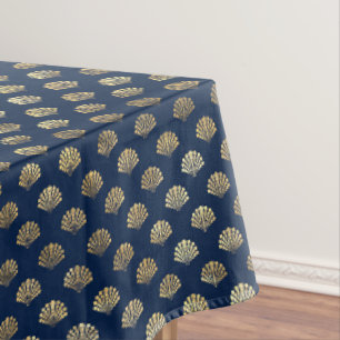 Golden Scallops on Blue Tablecloth