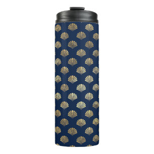 Golden Scallops on Blue Thermal Tumbler