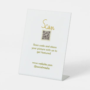 Golden Scan QR code glitter simple elegant calligr Pedestal Sign