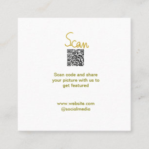 Golden Scan QR code glitter simple elegant calligr Square Business Card