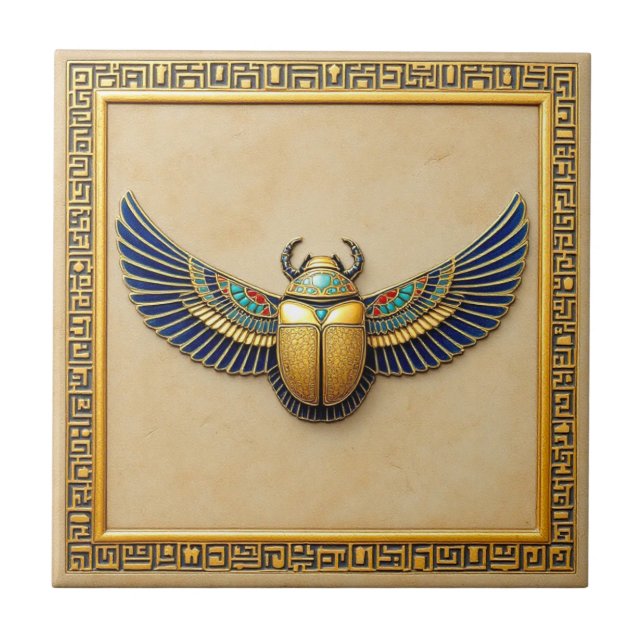  Golden Scarab Elegance Ceramic Tile (Front)