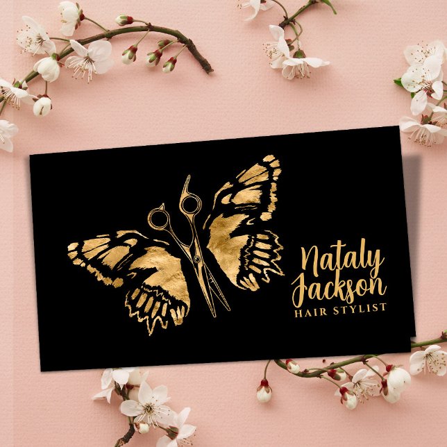 Golden Scissors and Butterfly Stylish  Business Card (Creator Uploaded)
