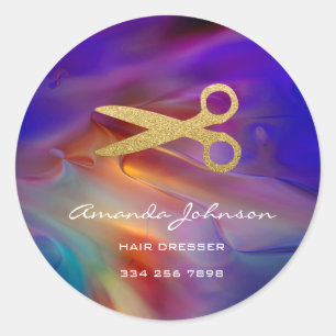 Golden Scissors Logo Hair Dresser Stylist Glitter Classic Round Sticker