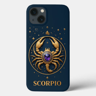 Golden Scorpio Zodiac Sign With Jewel and Stars iPhone 13 Case