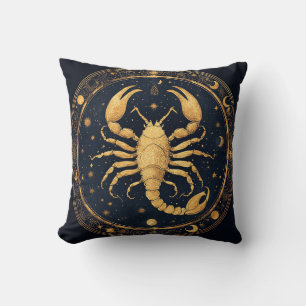 Golden Scorpion Artwork with Astrological Symbols Cushion