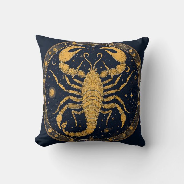Golden Scorpion Artwork with Astrological Symbols Cushion (Front)