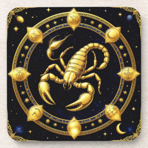 Golden Scorpion Zodiac Design with Ornamens Coaster