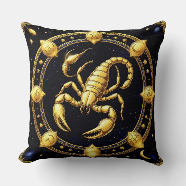 Golden Scorpion Zodiac Design with Ornamens Cushion (Front)