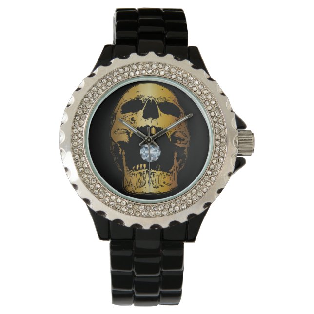 Golden Screaming Skull Diamond Gold Skull Watch (Front)