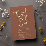Golden Script 21st Birthday Party<br><div class="desc">Celebrate her milestone birthday with these chic 21st birthday party invitations featuring "twenty one" in modern gold foil hand sketched script lettering. Personalise with your party details beneath. A unforgettable,  luxe choice for fabulous 21st birthday celebrations.</div>