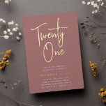Golden Script 21st Birthday Party<br><div class="desc">Celebrate her milestone birthday with these chic 21st birthday party invitations featuring "twenty one" in modern gold foil hand sketched script lettering. Personalise with your party details beneath. A unforgettable,  luxe choice for fabulous 21st birthday celebrations.</div>