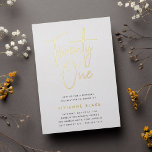 Golden Script 21st Birthday Party<br><div class="desc">Celebrate her milestone birthday with these chic 21st birthday party invitations featuring "twenty one" in modern gold foil hand sketched script lettering. Personalise with your party details beneath. A unforgettable,  luxe choice for fabulous 21st birthday celebrations.</div>