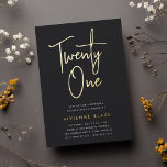 Golden Script 21st Birthday Party<br><div class="desc">Celebrate her milestone birthday with these chic 21st birthday party invitations featuring "twenty one" in modern gold foil hand sketched script lettering. Personalise with your party details beneath. A unforgettable,  luxe choice for fabulous 21st birthday celebrations.</div>