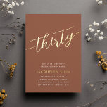 Golden Script 30th Birthday Party<br><div class="desc">Celebrate her milestone birthday with these chic 30th birthday party invitations featuring "thirty" in modern gold foil hand sketched script lettering. Personalise with your party details beneath. A unforgettable,  luxe choice for fabulous 30th birthday celebrations.</div>