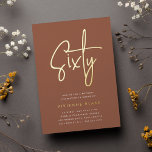 Golden Script 60th Birthday Party<br><div class="desc">Celebrate her milestone birthday with these chic 60th birthday party invitations featuring "sixty" in modern gold foil hand sketched script lettering. Personalise with your party details beneath. A unforgettable,  luxe choice for fabulous 60th birthday celebrations.</div>