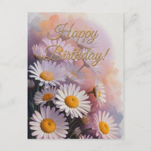 Golden Script Birthday Daisy Bouquet Holiday Postcard