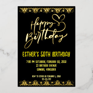 Golden Script Birthday Party Foil Invitation