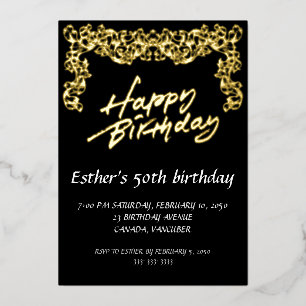 Golden Script Birthday Party Foil Invitation