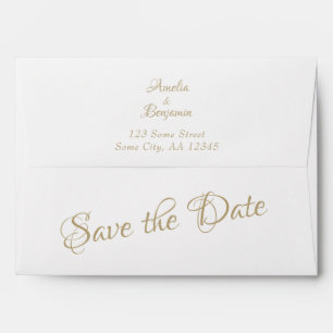 Golden Script Save the Date Return Address Wedding Envelope
