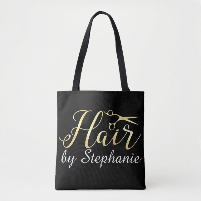 Golden Script Scissors Hairstylist Hair Salon Tote Bag (Front)
