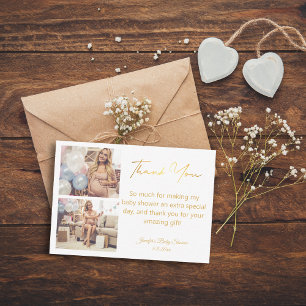 golden script thank you baby shower 2 photos  card