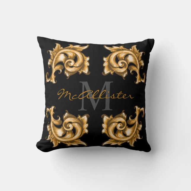Golden Scrolled Laurels Family Name Cushion (Front)
