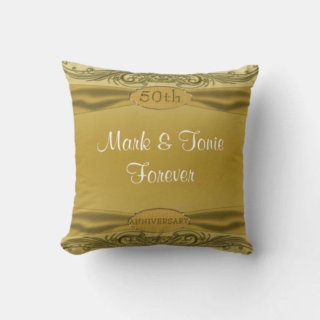 Golden Scrolls 50th Wedding Anniversary Cushion (Front)